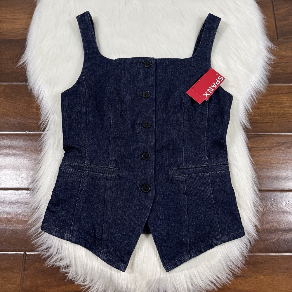 SPANX Women's Size XS Button Front Blue Denim‎ Vest Top Corset